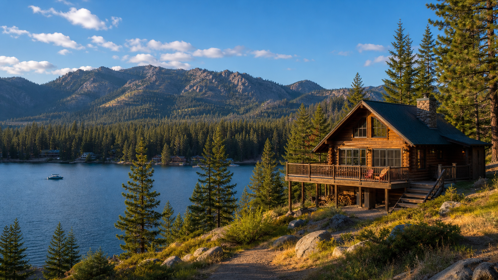 Mountain lake cabin in Arnold, California